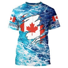 Load image into Gallery viewer, Blue sea wave ocean camo Canadian flag patriot shirt Custom sun protection fishing long sleeve shirts NQS5580