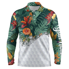 Load image into Gallery viewer, Personalized green tropical plants and flowers pattern mens golf polo shirts best mens golf wears NQS5585