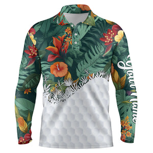 Personalized green tropical plants and flowers pattern mens golf polo shirts best mens golf wears NQS5585