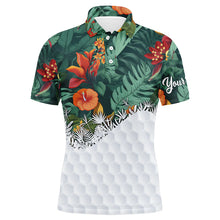 Load image into Gallery viewer, Personalized green tropical plants and flowers pattern mens golf polo shirts best mens golf wears NQS5585