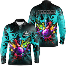 Load image into Gallery viewer, Colorful bowling jerseys Polo, 1/4 Zip Shirt for Men Custom Bowling Team shirts for bowler | Cyan Blue NQS7707