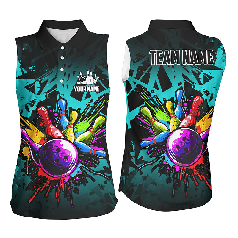 Colorful bowling jerseys Sleeveless Polo Shirt Custom Bowling Team shirts for bowler | Cyan Blue NQS7707