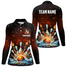 Load image into Gallery viewer, Fire and Water bowling ball pins jersey Polo, 1/4 Zip Shirt for Women Custom Flame Bowling Team shirts NQS7709