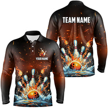 Load image into Gallery viewer, Fire and Water bowling ball pins jersey Polo, 1/4 Zip Shirt for Men Custom Flame Bowling Team shirts NQS7709