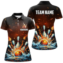 Load image into Gallery viewer, Fire and Water bowling ball pins jersey Polo, 1/4 Zip Shirt for Women Custom Flame Bowling Team shirts NQS7709