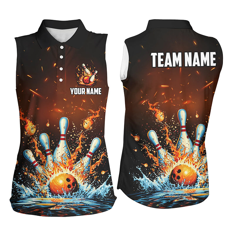 Fire and Water bowling ball pins jersey Women Sleeveless Polo Shirt Custom Flame Bowling Team shirts NQS7709