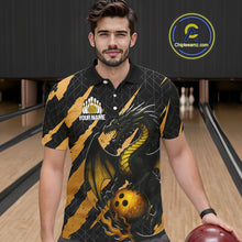 Load image into Gallery viewer, Black and Gold Dragon Bowling Polo, Quarter Zip Shirts for Men Custom Bowling Outfit Team jersey NQS10037