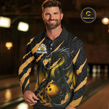 Load image into Gallery viewer, Black and Gold Dragon Bowling Polo, Quarter Zip Shirts for Men Custom Bowling Outfit Team jersey NQS10037