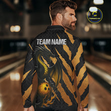 Load image into Gallery viewer, Black and Gold Dragon Bowling Polo, Quarter Zip Shirts for Men Custom Bowling Outfit Team jersey NQS10037
