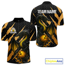 Load image into Gallery viewer, Black and Gold Dragon Bowling Polo, Quarter Zip Shirts for Men Custom Bowling Outfit Team jersey NQS10037