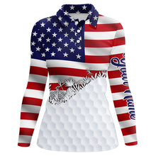 Load image into Gallery viewer, Womens golf polo shirts custom American Flag white golf ball skin patriotic golf attire for ladies NQS7945