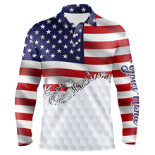 Load image into Gallery viewer, Mens golf polo shirts custom American Flag white golf ball skin pattern patriotic golf attire for mens NQS7945