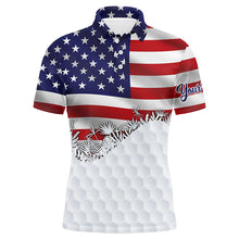 Load image into Gallery viewer, Mens golf polo shirts custom American Flag white golf ball skin pattern patriotic golf attire for mens NQS7945