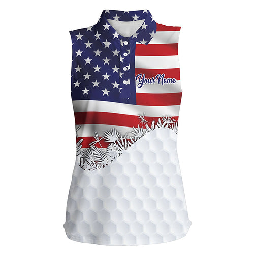 Women sleeveless polo shirt custom American Flag white golf ball skin patriotic golf attire for ladies NQS7945