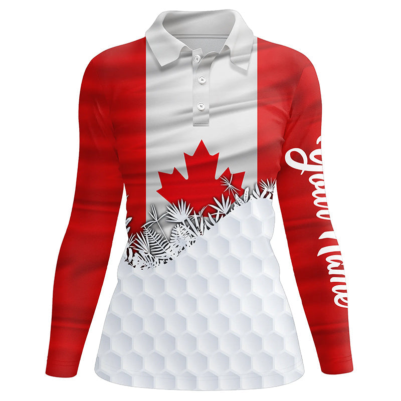 Womens golf polo shirts custom Canadian Flag white golf ball skin patriotic golf attire for ladies NQS7946