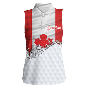 Women sleeveless polo shirt custom Canadian Flag white golf ball skin patriotic golf attire for ladies NQS7946