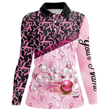 Load image into Gallery viewer, Pink and black ribbon pattern Bowling Shirt For Women Custom Breast Cancer Awareness bowling jerseys NQS7949