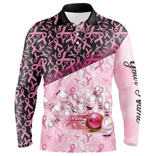 Load image into Gallery viewer, Pink and black ribbon pattern Bowling Shirt For Men Custom Breast Cancer Awareness bowling jerseys NQS7949