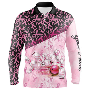 Pink and black ribbon pattern Bowling Shirt For Men Custom Breast Cancer Awareness bowling jerseys NQS7949