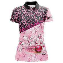 Load image into Gallery viewer, Pink and black ribbon pattern Bowling Shirt For Women Custom Breast Cancer Awareness bowling jerseys NQS7949