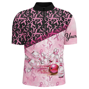 Pink and black ribbon pattern Bowling Shirt For Men Custom Breast Cancer Awareness bowling jerseys NQS7949