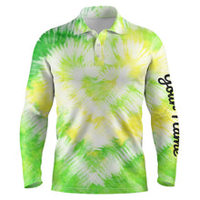 Load image into Gallery viewer, Mens golf polo shirt custom green tie dye golf shirt mens golf attire, men&#39;s golf clothes NQS6025