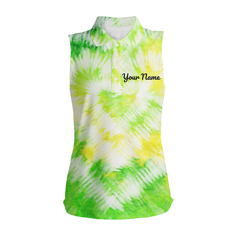 Women Sleeveless polo shirt custom green tie dye golf shirt women's golf attire, lady golf wear NQS6025