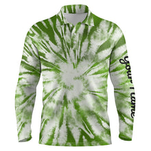 Load image into Gallery viewer, Mens golf polo shirt custom green watercolor tie dye golf shirt mens golf attire, men&#39;s golf clothes NQS6026