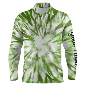 Mens golf polo shirt custom green watercolor tie dye golf shirt mens golf attire, men's golf clothes NQS6026