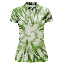 Load image into Gallery viewer, Womens golf polo shirts custom green watercolor tie dye golf shirt women&#39;s golf attire, lady golf wear NQS6026