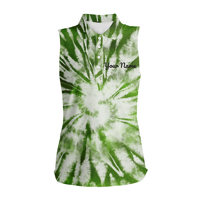 Women Sleeveless polo shirt custom green watercolor tie dye women's golf attire, lady golf wear NQS6026