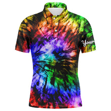 Load image into Gallery viewer, Mens golf polo shirt custom colorful rainbow black tie dye men&#39;s golf attire, best mens golf wear NQS6032