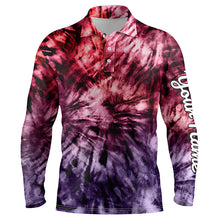 Load image into Gallery viewer, Mens golf polo shirt custom colorful red purple tie dye men&#39;s golf attire, best mens golf wear NQS6033