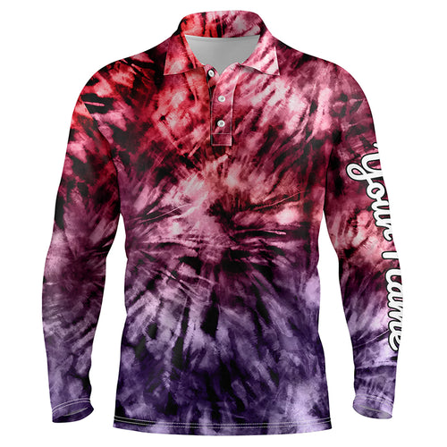 Mens golf polo shirt custom colorful red purple tie dye men's golf attire, best mens golf wear NQS6033