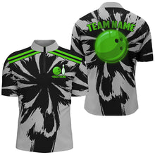 Load image into Gallery viewer, Black and Gray bowling Polo, Quarter Zip Shirt for Men Custom Green bowling ball Team Bowling jerseys NQS8145