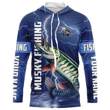 Load image into Gallery viewer, Musky Fishing blue lightning jerseys custom performance Long Sleeve Muskie tournament fishing shirts NQS8146