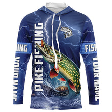 Load image into Gallery viewer, Northern Pike Fishing blue lightning jerseys custom performance Long Sleeve tournament fishing shirts NQS8147