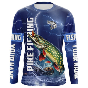 Northern Pike Fishing blue lightning jerseys custom performance Long Sleeve tournament fishing shirts NQS8147