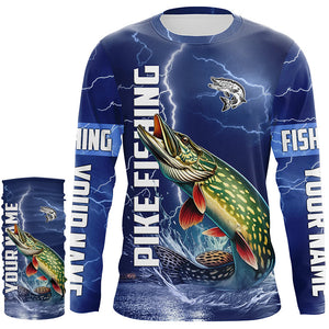 Northern Pike Fishing blue lightning jerseys custom performance Long Sleeve tournament fishing shirts NQS8147