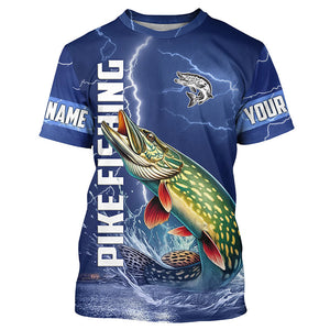 Northern Pike Fishing blue lightning jerseys custom performance Long Sleeve tournament fishing shirts NQS8147