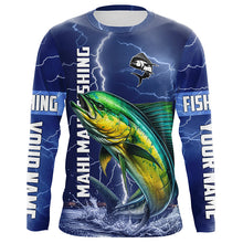 Load image into Gallery viewer, Mahi Mahi Fishing blue lightning jerseys custom performance Long Sleeve tournament fishing shirts NQS8150