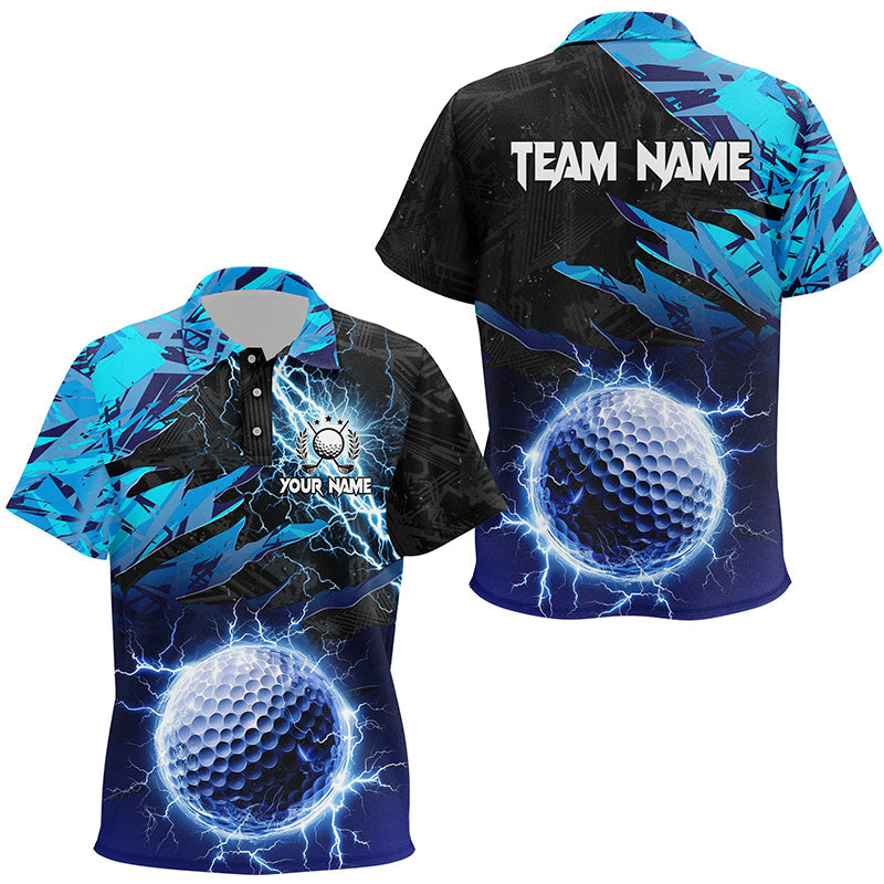 Blue Camo lightning thunder Golf ball custom Kid golf polo shirts, personalized golf apparel for kid NQS8153