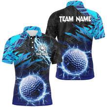 Load image into Gallery viewer, Blue Camo lightning thunder Golf ball custom Mens golf polo shirts, personalized golf apparel for men NQS8153