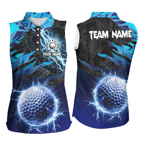 Blue Camo lightning thunder Golf ball custom Women sleeveless golf polo shirt, golf apparel for ladies NQS8153