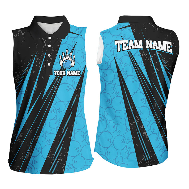 Black and Blue Camo Bowling Sleeveless Polo shirts Custom Team Bowling jerseys For Ladies NQS8156
