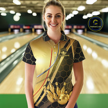 Load image into Gallery viewer, Custom Black and Gold Bowling Polo, Quarter Zip Shirts For Women, Bowling Team League Jersey NQS10346