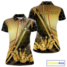 Load image into Gallery viewer, Custom Black and Gold Bowling Polo, Quarter Zip Shirts For Women, Bowling Team League Jersey NQS10346