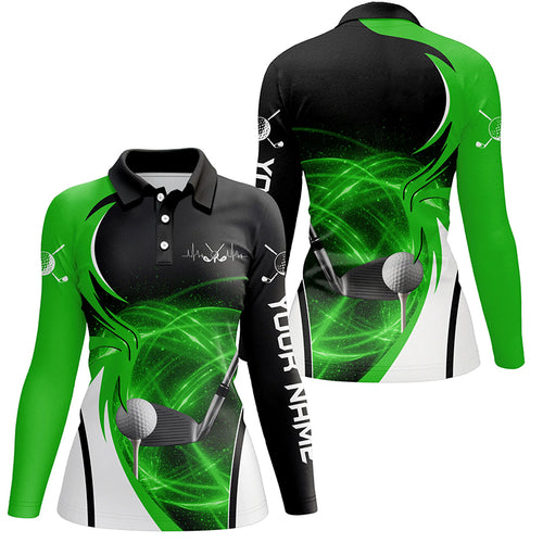 Womens golf polo shirt custom golf ball clubs, personalized golf gifts for ladies | Green NQS6257