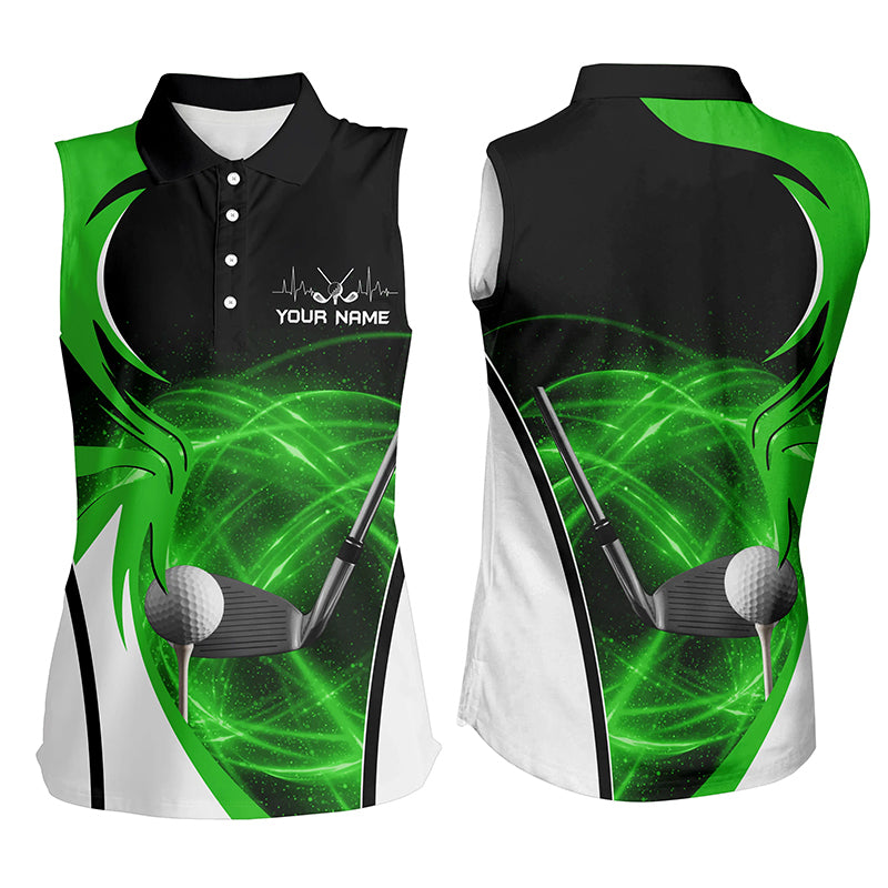 Women sleeveless polo shirt custom golf ball clubs, personalized golf gifts | Green NQS6257