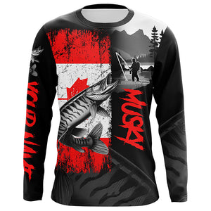 Canadian Flag Musky Fishing Custom long sleeve performance Fishing Shirt, Muskie fishing jerseys NQS8374